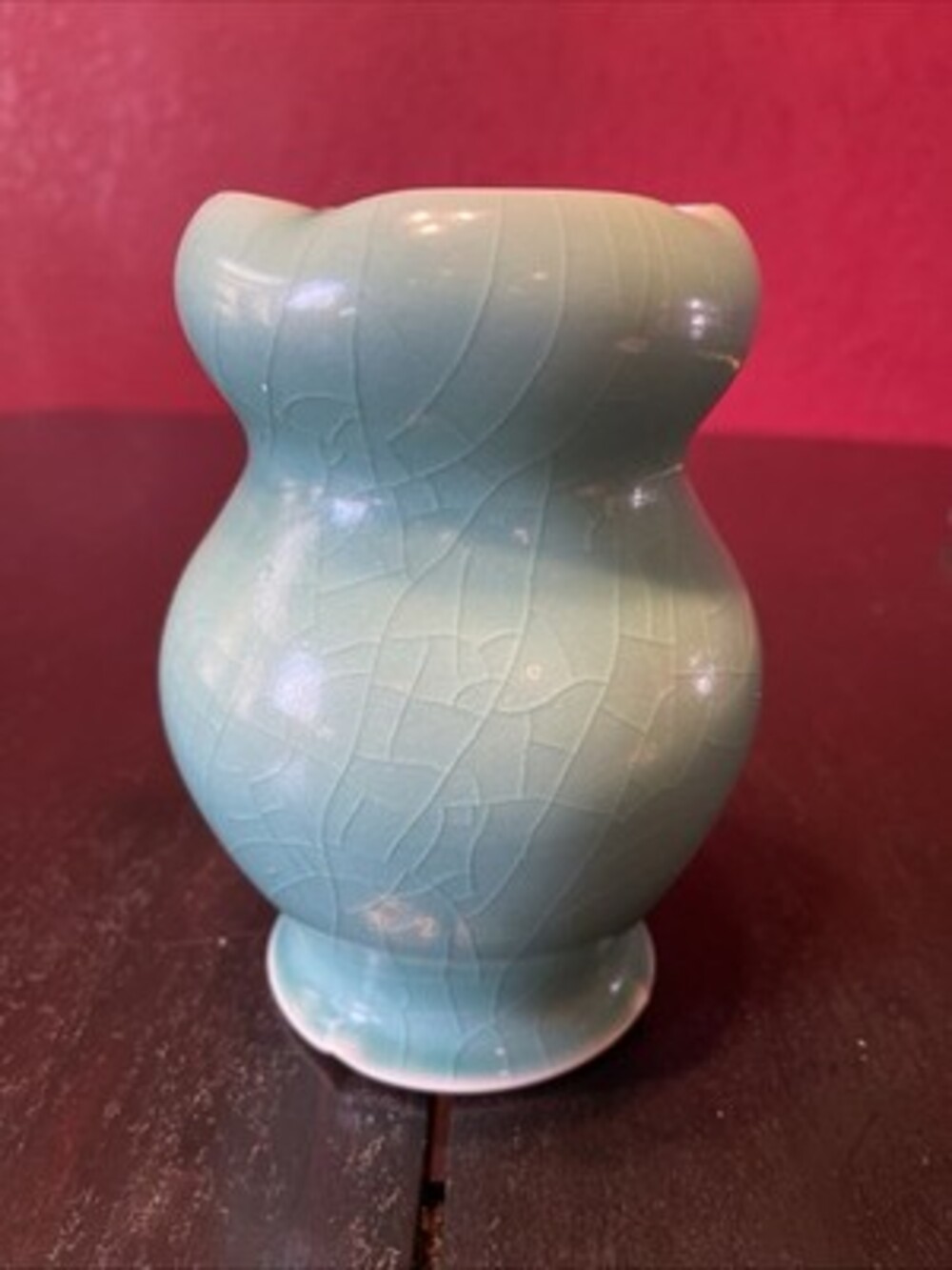 Rachel Euting Handmade Ceramic Vase Turquoise & Light Blue Crackle 6 Inch Signed